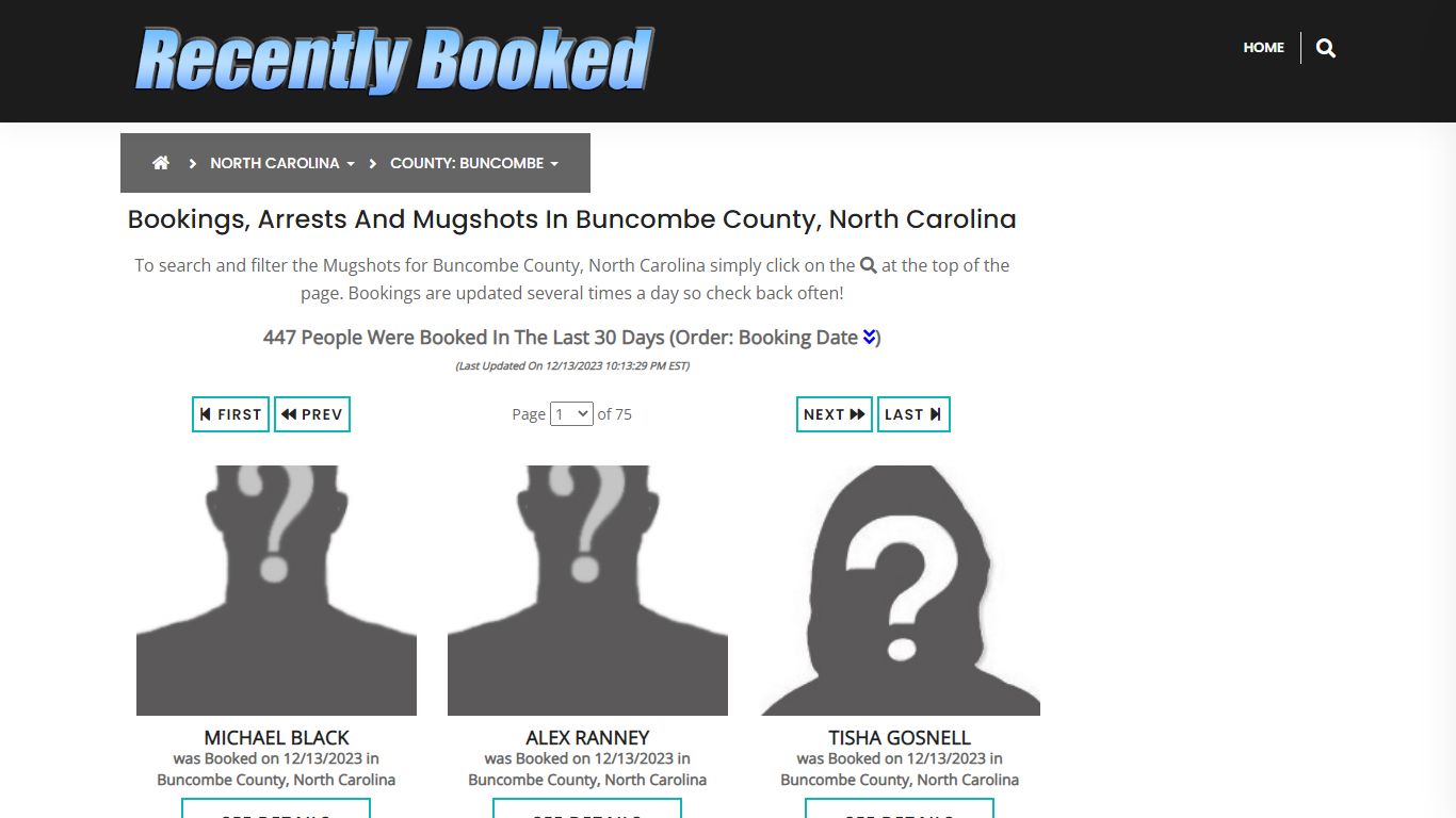 Bookings, Arrests and Mugshots in Buncombe County, North Carolina